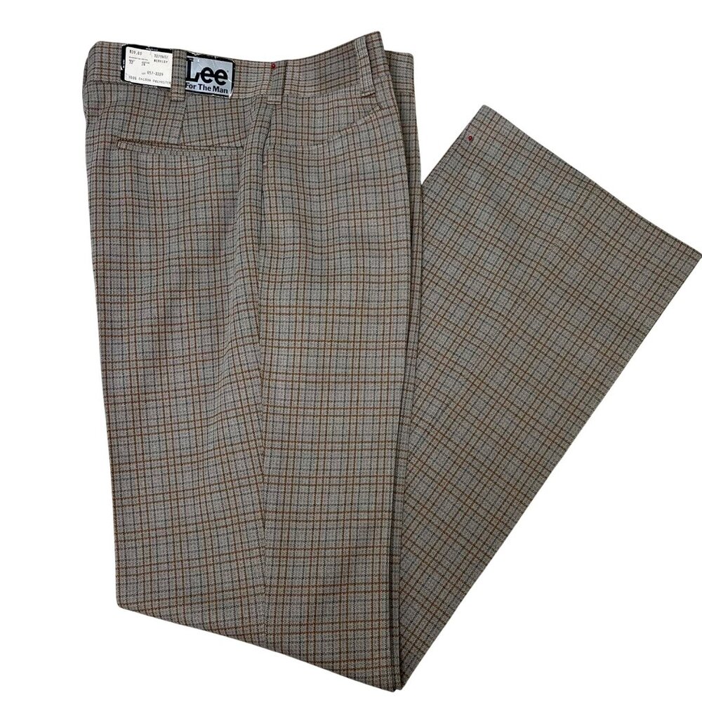 Vintage Lee For The Man Berkley Plaid Pants 32x34 Rare Dacron Polyester Tan NWT